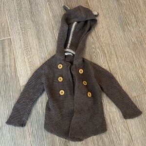 Baby Boden Brown Hooded Pea Coat with Wooden Buttons